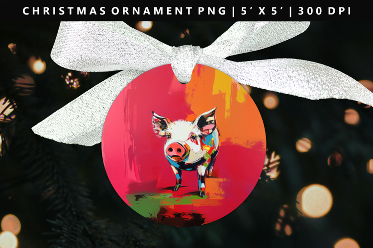 Pig Round Christmas Ornament Sublimation PNG