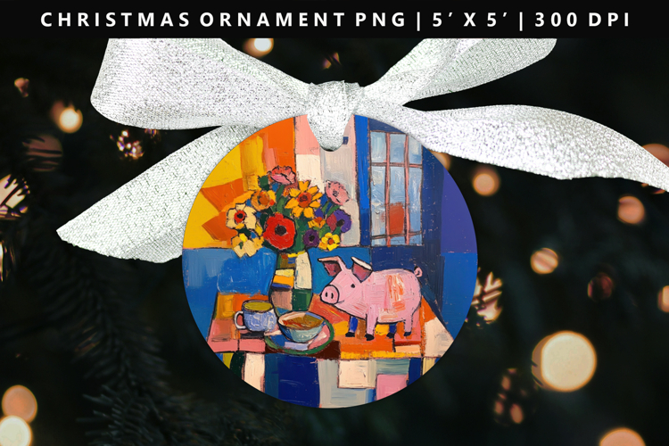Pig Round Christmas Ornament Sublimation PNG