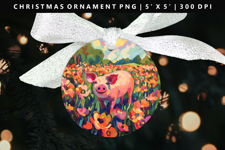 Pig Round Christmas Ornament Sublimation PNG