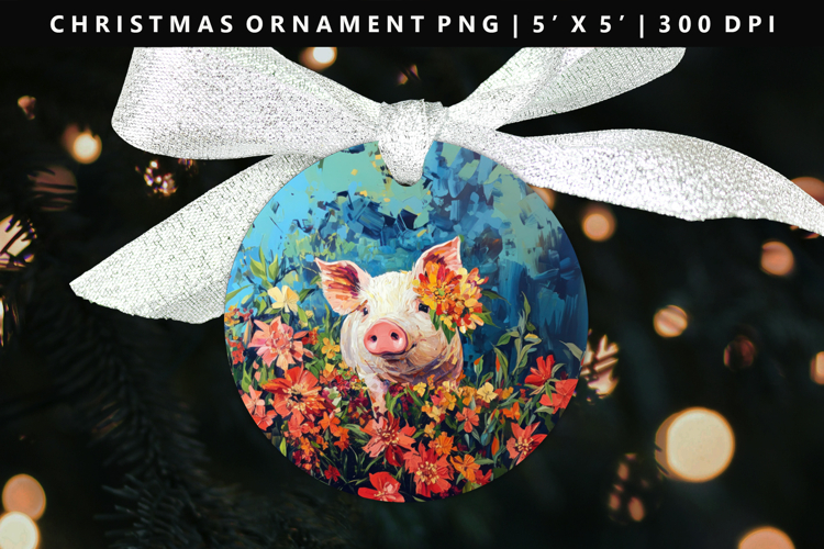 Pig Round Christmas Ornament Sublimation PNG