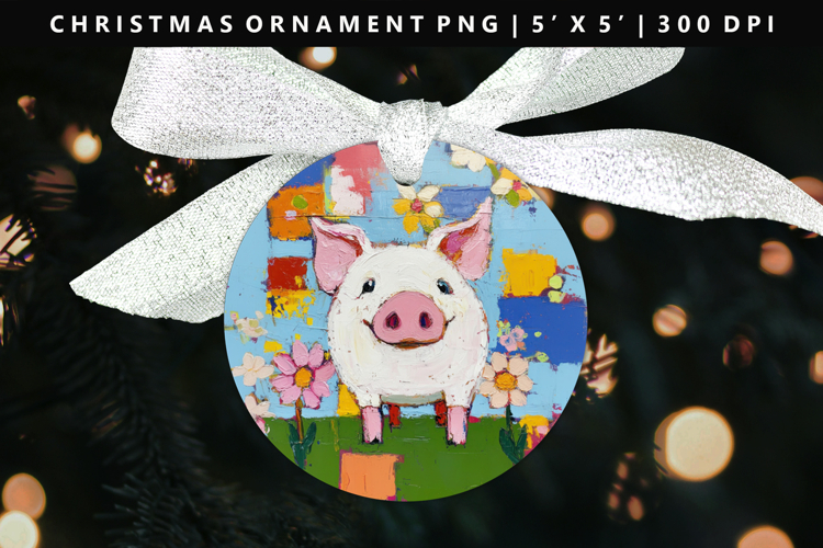 Pig Round Christmas Ornament Sublimation PNG