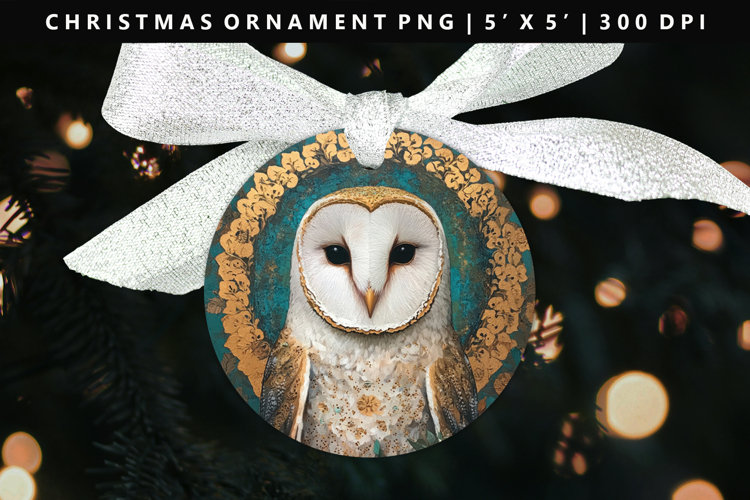 Owl Round Christmas Ornament Sublimation PNG