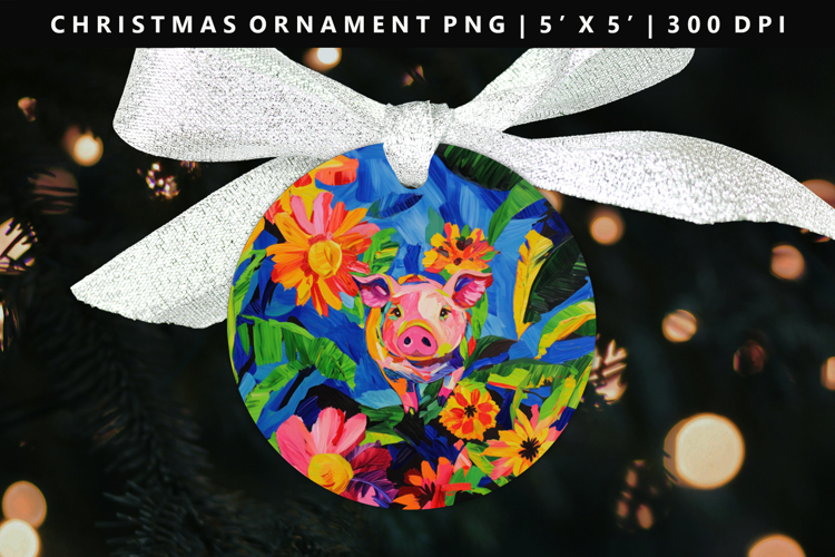 Pig Round Christmas Ornament Sublimation PNG