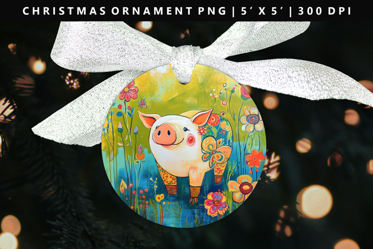 Pig Round Christmas Ornament Sublimation PNG