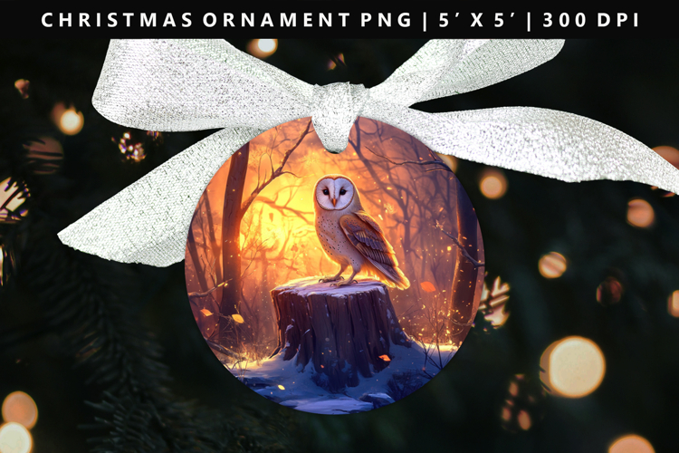 Owl Round Christmas Ornament Sublimation PNG
