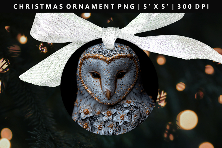 Owl Round Christmas Ornament Sublimation PNG