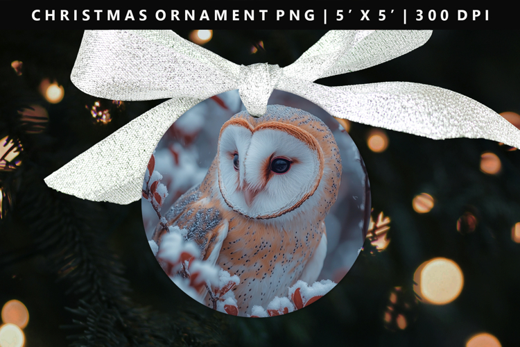Owl Round Christmas Ornament Sublimation PNG