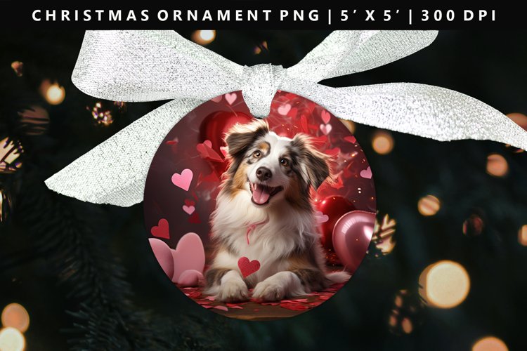 Valentine Dog Round Christmas Ornament Sublimation PNG