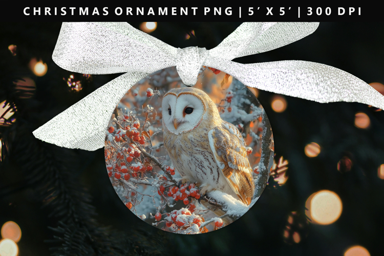 Owl Round Christmas Ornament Sublimation PNG