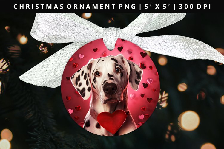 Valentine Dog Round Christmas Ornament Sublimation PNG