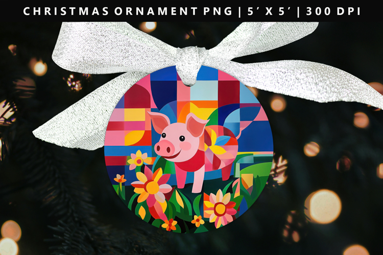 Pig Round Christmas Ornament Sublimation PNG