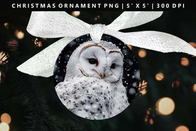 Owl Round Christmas Ornament Sublimation PNG