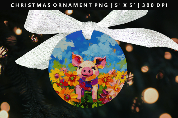 Pig Round Christmas Ornament Sublimation PNG