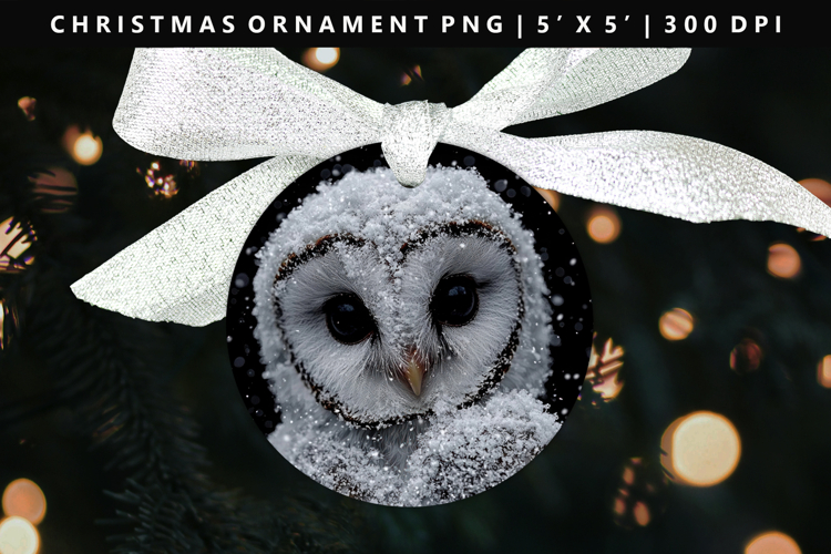Owl Round Christmas Ornament Sublimation PNG