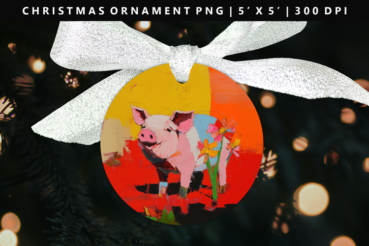 Pig Round Christmas Ornament Sublimation PNG