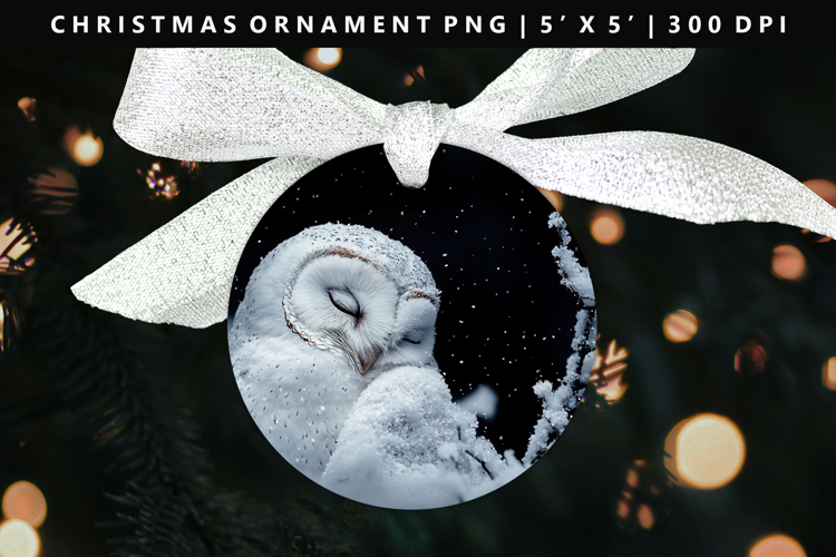 Owl Round Christmas Ornament Sublimation PNG