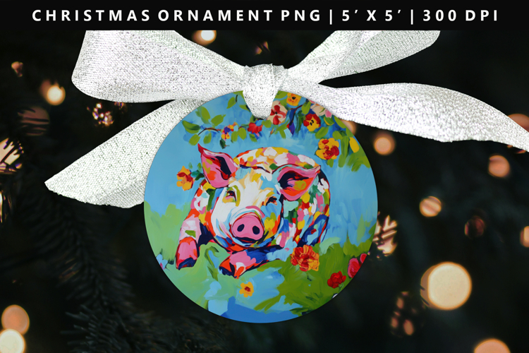 Pig Round Christmas Ornament Sublimation PNG