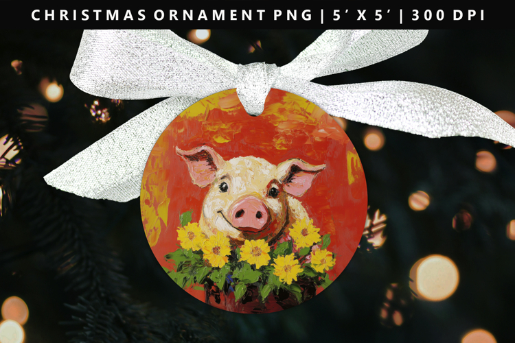 Pig Round Christmas Ornament Sublimation PNG