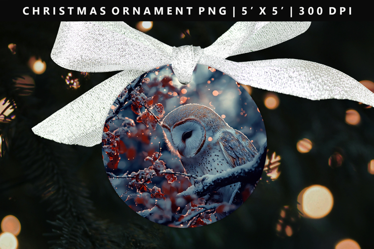 Owl Round Christmas Ornament Sublimation PNG