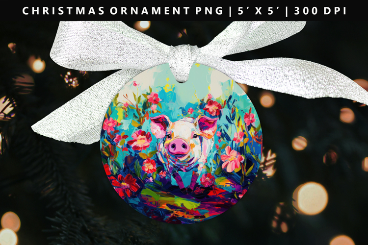 Pig Round Christmas Ornament Sublimation PNG