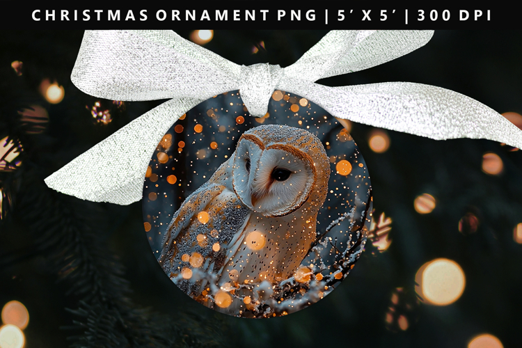 Owl Round Christmas Ornament Sublimation PNG