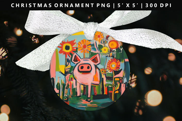 Pig Round Christmas Ornament Sublimation PNG