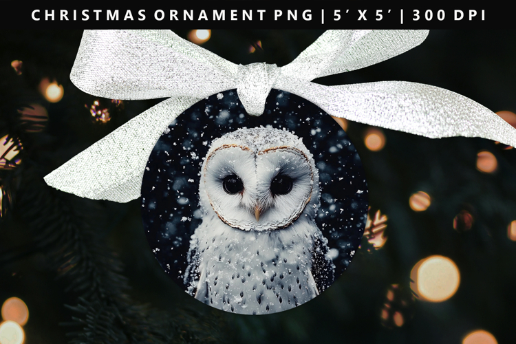 Owl Round Christmas Ornament Sublimation PNG