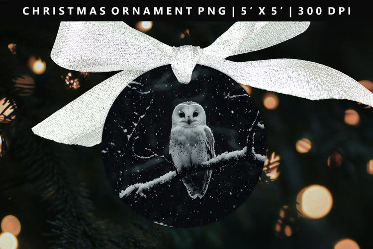 Owl Round Christmas Ornament Sublimation PNG
