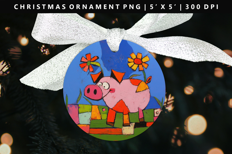 Pig Round Christmas Ornament Sublimation PNG