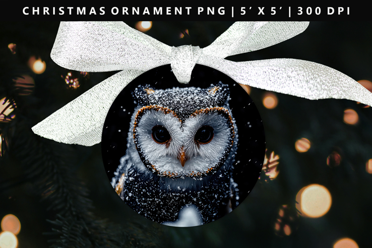 Owl Round Christmas Ornament Sublimation PNG