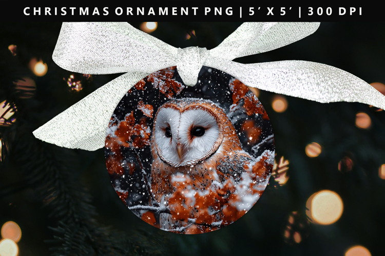 Owl Round Christmas Ornament Sublimation PNG