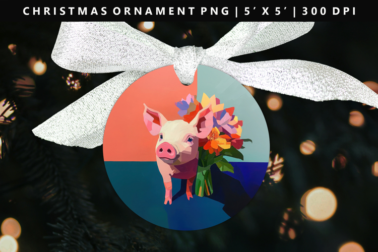 Pig Round Christmas Ornament Sublimation PNG
