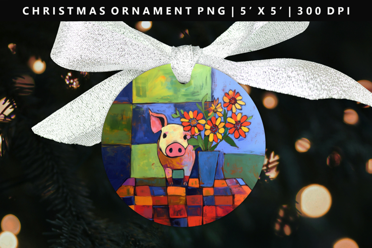 Pig Round Christmas Ornament Sublimation PNG