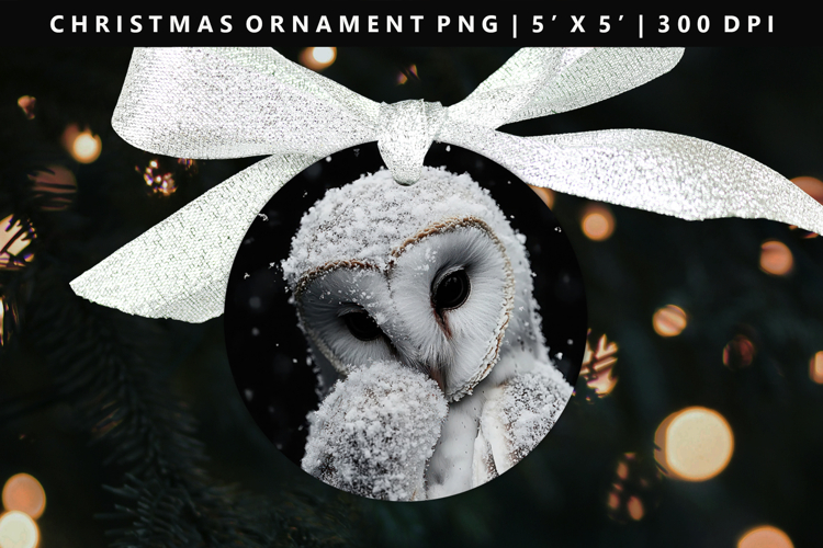 Owl Round Christmas Ornament Sublimation PNG