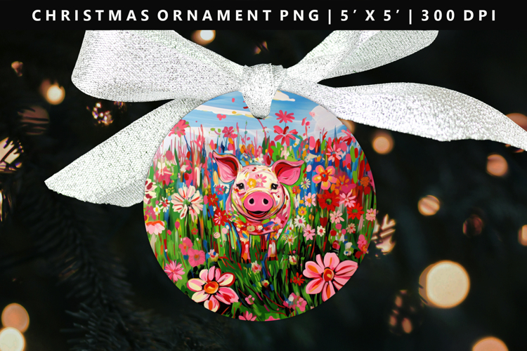 Pig Round Christmas Ornament Sublimation PNG