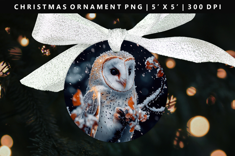Owl Round Christmas Ornament Sublimation PNG