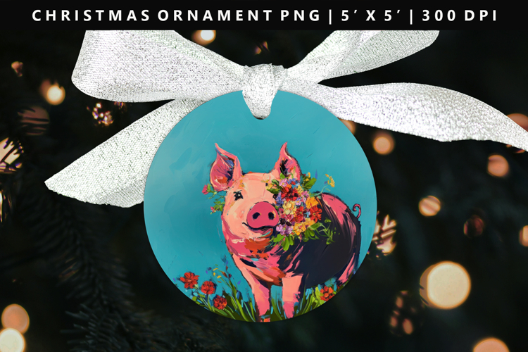 Pig Round Christmas Ornament Sublimation PNG