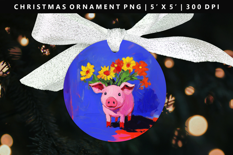 Pig Round Christmas Ornament Sublimation PNG