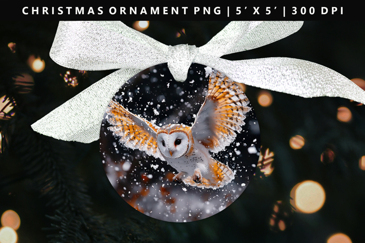 Owl Round Christmas Ornament Sublimation PNG