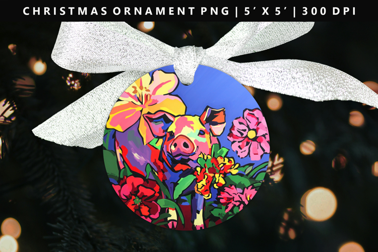 Pig Round Christmas Ornament Sublimation PNG