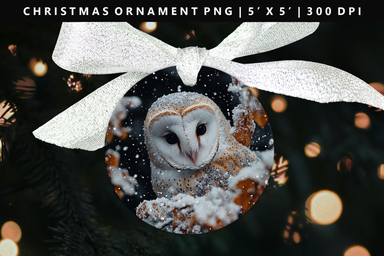 Owl Round Christmas Ornament Sublimation PNG