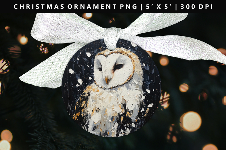 Owl Round Christmas Ornament Sublimation PNG