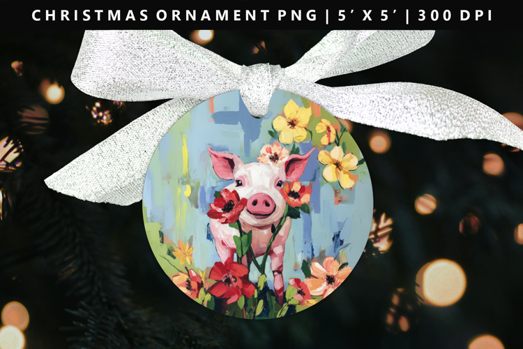Pig Round Christmas Ornament Sublimation PNG