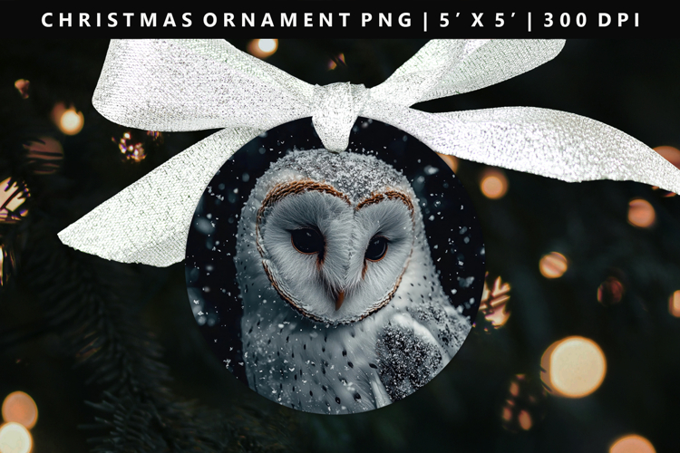 Owl Round Christmas Ornament Sublimation PNG