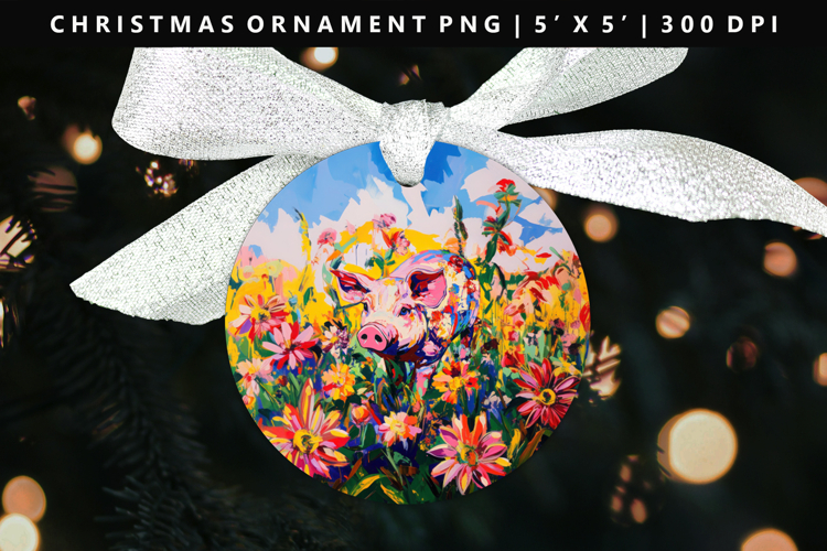 Pig Round Christmas Ornament Sublimation PNG