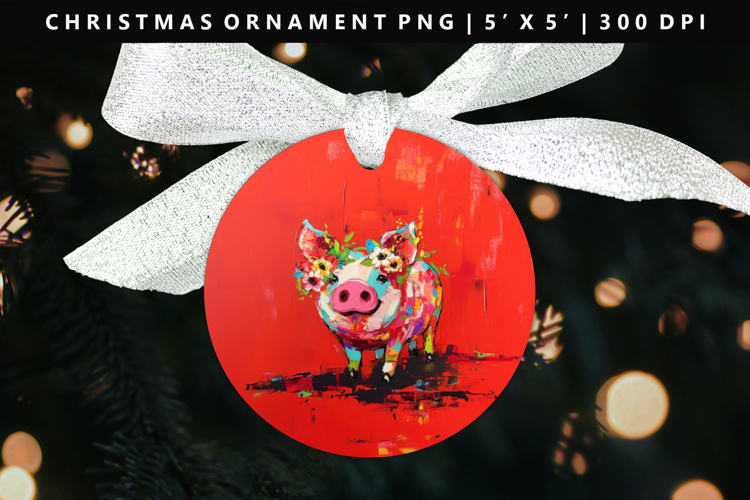 Pig Round Christmas Ornament Sublimation PNG