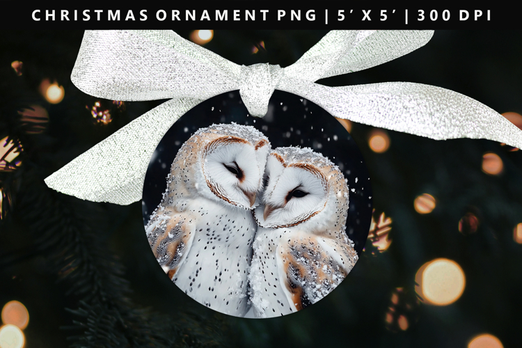 Owl Round Christmas Ornament Sublimation PNG