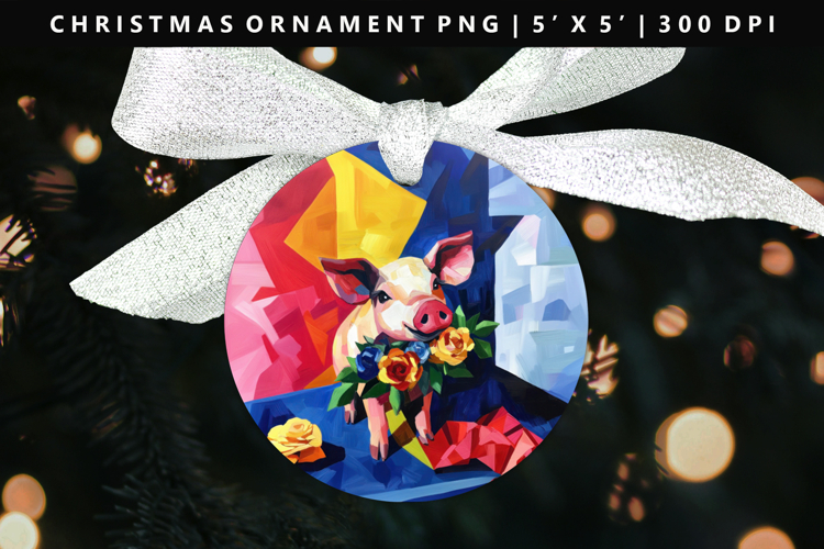 Pig Round Christmas Ornament Sublimation PNG