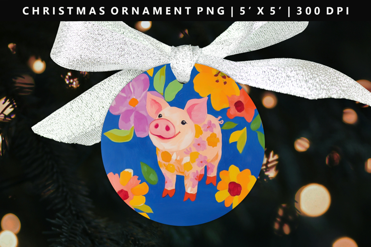 Pig Round Christmas Ornament Sublimation PNG