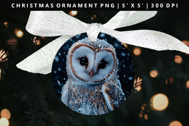Owl Round Christmas Ornament Sublimation PNG
